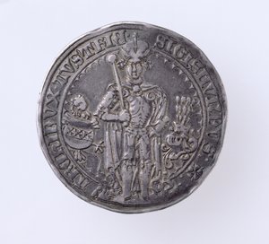 Guildiner (taler) Zygmunta (1439-96) Hrabia Tirol, Hall Mint, 1486 (awers) (srebro) (odwrotność patrz 168059)