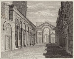 Sala Pałacu Cesarza Rzymskiego Dioklecjana, Spalato (Split, Chorwacja). Ilustracja do Atlasu Bilder (grawerowanie) autorstwa German School