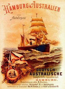 Hamburg - Australia, plakat reklamujący German Australian Steamship Company, 1889