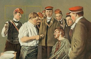 Student Uniwersytetu w Heidelbergu ranny w pojedynku na szable (kolorowa litografia) autorstwa German School