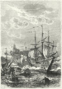 Henryk VIII i flota angielska lądowanie w Calais autorstwa German School
