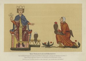 Święty Cesarz Rzymski Fryderyk II i jego Mistrz Sokołów, XIII wiek autorstwa German School