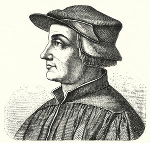 Huldrych Zwingli, czołowa postać reformacji w Szwajcarii (rycina) autorstwa German School