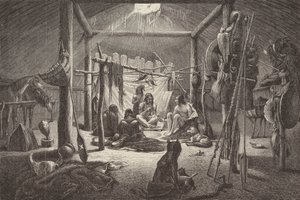 Chata wodza Indian Ameryki Północnej (grawerowanie) autorstwa German School
