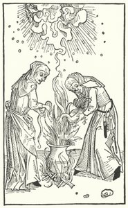 Ilustracja z traktatu Ulricha Molitora o wróżbitach i czarach (rycina) autorstwa German School
