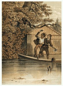 Ilustracja przedstawiająca podbój Amazonki przez Europejczyków. w „De Bootslieden der Amazon-River”, Karl Muller, Holandia autorstwa German School