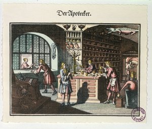 Wnętrze apteki, ok. 1700 autorstwa German School