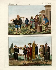 Sukienki japońskie (kolorowe grawerowanie) autorstwa German School