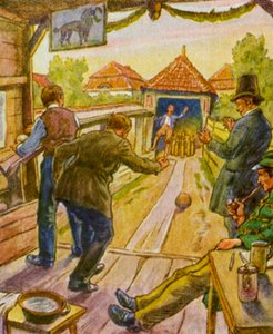 Kegelbahn / Kręgielnia (kolorowa litografia) autorstwa German School