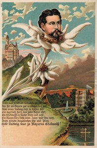 Król Ludwik II Bawarski przedstawiony jako szarotka (chromolit) autorstwa German School