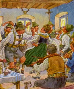 Kirchweihtanz / Kościelny taniec festiwalowy (kolorowa litografia) autorstwa German School