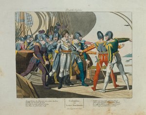 Ziemia, ziemia! Przybycie Krzysztofa Kolumba do Ameryki, wyd. Friedrich Campe, Norymberga, ok. 1820 r. autorstwa German School
