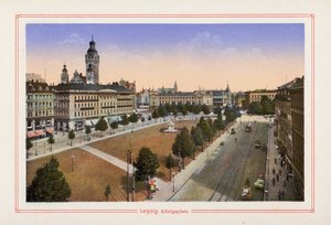 Lipsk, Konigsplatz (kolorowa litografia) autorstwa German School