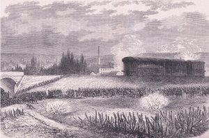 Baterie lokomotyw w akcji, Cassells History of the War between France and Germany, opublikowane przez Cassell and Company Limited, c.1890 (lito) autorstwa German School
