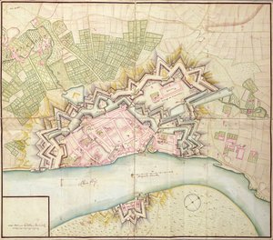 Mapa Düsseldorfu, 1736 r. autorstwa German School