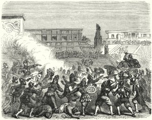 Masakra azteckich wojowników i szlachty w Cholula przez hiszpańskich konkwistadorów Hernana Cortesa autorstwa German School