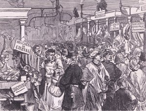 Targ mięsny w Paryżu, Cassells History of the War between France and Germany, wydany przez Cassell and Company Limited, c.1890 (lito) autorstwa German School