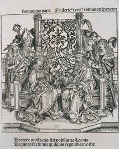 Spotkanie papieża Piusa II z cesarzem niemieckim Fryderykiem III (rycina) autorstwa German School