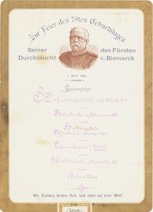 Menu na 79. urodzinach księcia von Bismarcka 1 kwietnia 1894 r. autorstwa German School