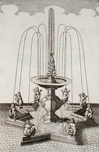 Fontanna syren, z „Architectura Curiosa Nova”, Georg Andreas Bockler (1617-85), wydana w 1704 r. (rycina) autorstwa German School