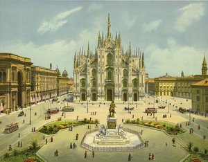 Mediolan, Piazza del Duomo (chromolitho) autorstwa German School