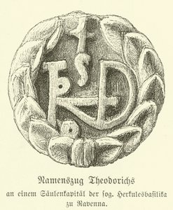 Monogram Teoderyka Wielkiego, króla Ostrogotów (rycina) autorstwa German School