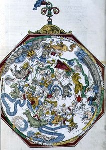 Ms 1517 Pozycje gwiazdozbiorów na niebie północnym, ilustracja z Astronomicum Caesareum Petera Apiana (Bennewitz) (1495-1552) wyd. w Ingolstadt autorstwa German School