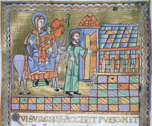 Pani Czart. 1207 IV, k.6r Ucieczka do Egiptu, z ewangeliarza katedry płockiej, ok.1075 autorstwa German School