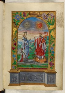 Ms Harley 3469 f.10 Miniatura króla i królowej ze zwojami, z „Splendor Solis” Salomona Trismosina autorstwa German School
