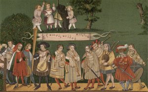 Muzycy z Augsburga, Niemcy, grający dla tancerzy Geschlechtertanz, 1520 autorstwa German School