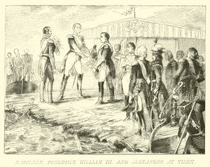 Napoleon, Fryderyk Wilhelm III i Aleksander w Tylzy autorstwa German School