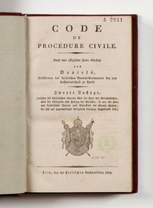 Napoleoński kodeks postępowania cywilnego dla francuskich departamentów lewobrzeżnego Renu, otwarty na stronie tytułowej, Koln, 1809 (papier drukowany) autorstwa German School