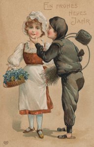 Kartka noworoczna (kolorowa litografia) autorstwa German School