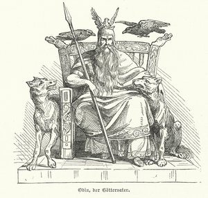 Odyn , bóg mitologii nordyckiej (grawerowanie) autorstwa German School