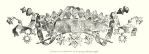 Ornament znaleziony przez niemieckiego archeologa Heinricha Schliemanna podczas wykopalisk na terenie starożytnej Troi (litos) autorstwa German School