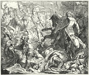 Otto I z Niemiec pokonując Madziarów w bitwie pod Lechfeld, 955 (grafika) autorstwa German School