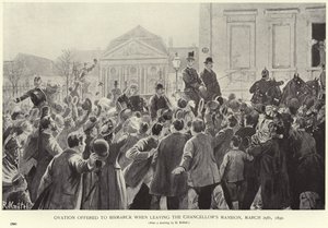 Owacje ofiarowane Otto von Bismarckowi po opuszczeniu rezydencji kanclerza autorstwa German School