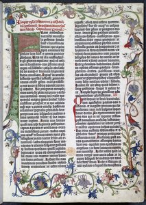 Strona z Biblii Gutenberga, z iluminacją Erfurtu autorstwa German School