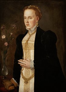 Filipińska Welser (żona Ferdynanda II z Tyrolu lub Habsburga) - Portret Filipińskiego Welsera (1527-1580), autorstwa południowoniemieckiego mistrza (XVI wiek). Olej na płótnie, ok. 1557. Muzeum Historii Sztuki, Wiedeń autorstwa German School