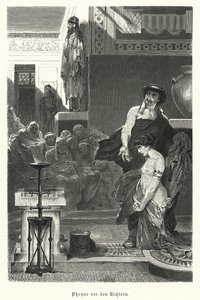 Phryne, starożytna grecka kurtyzana, na procesie o bezbożność, IV wiek pne (rycina) autorstwa German School