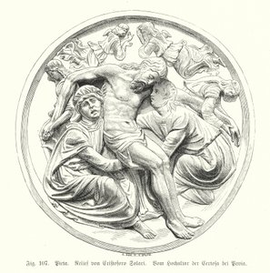Pieta, płaskorzeźba Cristoforo Solari z ołtarza głównego Certosa di Pavia, Włochy (rycina) autorstwa German School
