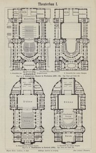 Plany Teatru Królewskiego w Wiesbaden i Teatru Miejskiego w Rostocku (rycina) autorstwa German School