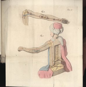 Tablica V, z książki O szachiście Herr von Kempelena i jego replice, wydanej przez Josepha Friedricha Freiherra von Racknitza, Lipsk i Drezno: Joh. Gottl. Breitkopf, 1789 (kolor grawerowany) autorstwa German School