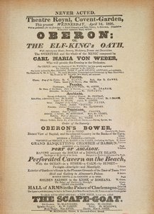 Afisz prawykonania „Oberona” Carla Marii von Webera w Convent Garden, Londyn, 12 kwietnia autorstwa German School