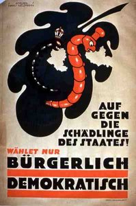 Plakat polityczny Partii Ludowo-Demokratycznej (kolor lito) autorstwa German School