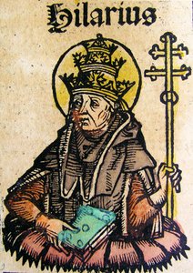 Popiežiaus Hilarijaus portretas, paskelbtas Niurnbergo kronikoje, 1493 poli autorstwa German School