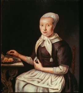 Portret niemieckiego chłopa na talerzu owoców Obraz szkoły niemieckiej. Trevise z XVII wieku, museo civico autorstwa German School