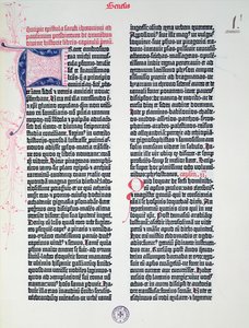 Prolog Biblii Gutenberga, wydrukowany przez Johannesa Gutenberga (ok. 1400-68) i Petera Schoeffera (1425-1502) w Moguncji, 1454-56 (papier drukowany) autorstwa German School