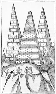 Piramidy Egiptu, ilustracja z Cosmographie Universelle autorstwa Sebastiena Munstera (1488-1552) Bazylea, opublikowana 1554 autorstwa German School