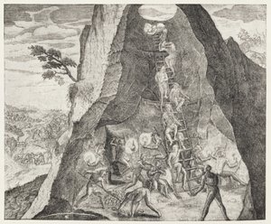 Osobliwy obraz robotników w kopalniach w Potosi, z „Historia Antipodum” Gottfrieda, wyd. w 1655 r. z „Romansu nad rzeką”, t. I, WH Koebel, 1914 autorstwa German School